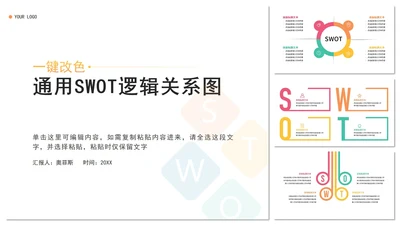 一键改色通用SWOT逻辑关系图PPT模板