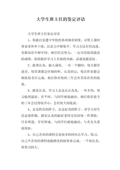 大学生班主任的鉴定评语