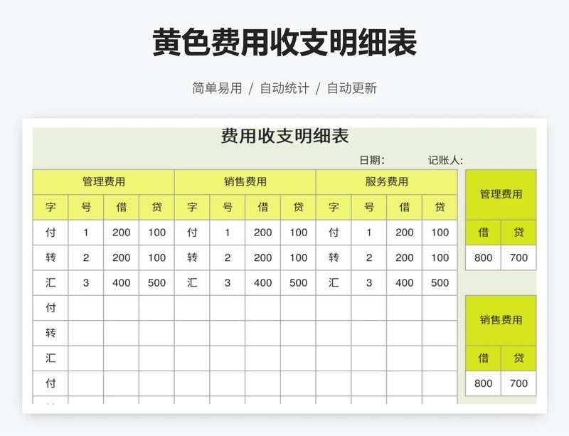 黄色费用收支明细表