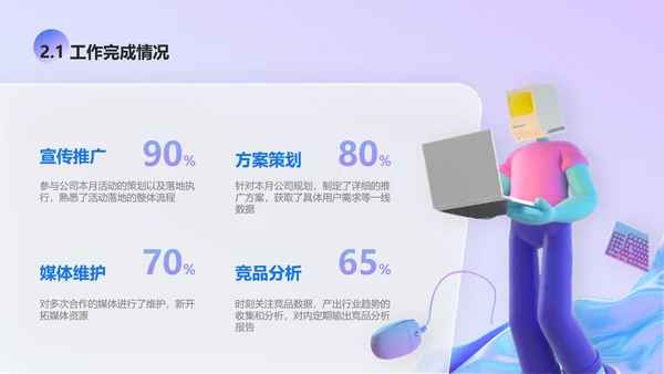 3D风蓝紫色年中工作汇报PPT