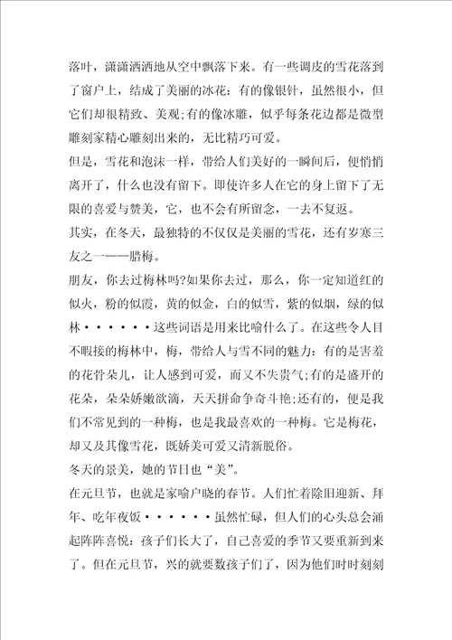 迷人的冬天600字作文