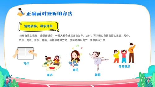蓝色卡通儿童中小学挫折是人生的必修课正确的面对人生的挫折主题主题班会