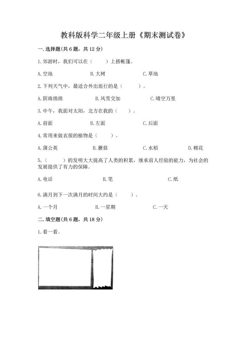 教科版科学二年级上册《期末测试卷》及参考答案【培优a卷】.docx