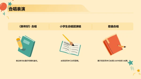 黄色插画小学新年联欢会PPT模板