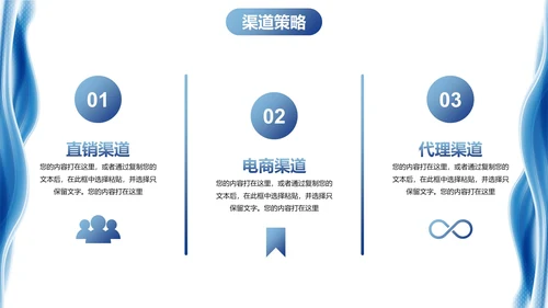 蓝色现代高级几何流体销售方案PPT模板