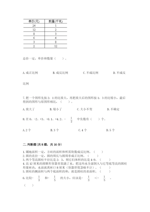 冀教版小学六年级下册数学期末综合素养测试卷及参考答案（a卷）.docx