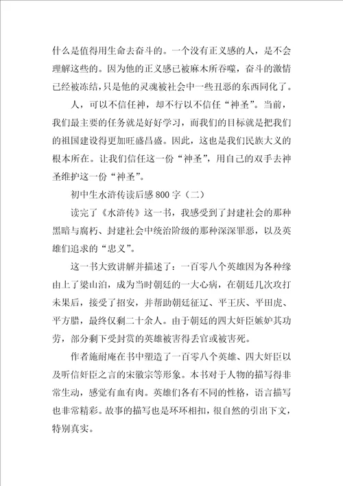 初中生水浒传读后感800字