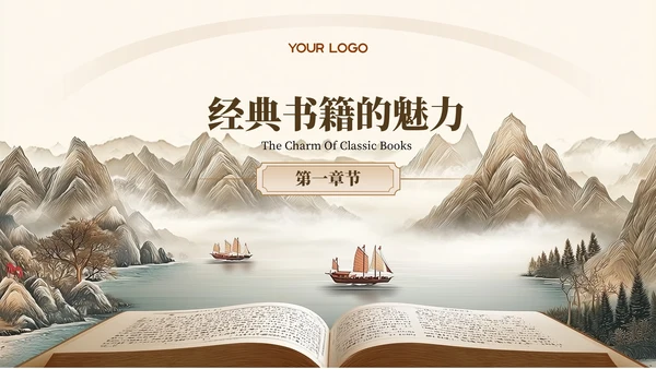 棕色新中式插画风读书分享PPT模板