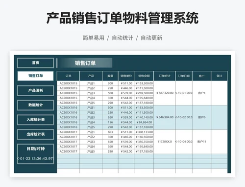 产品销售订单物料管理系统
