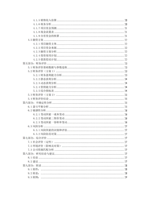 项目可行性研究报告目录