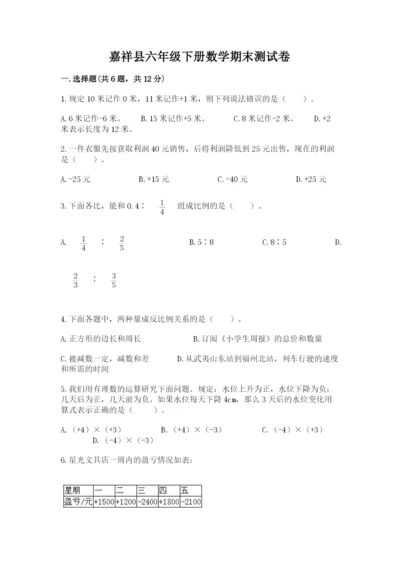 嘉祥县六年级下册数学期末测试卷及一套完整答案.docx