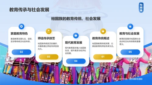 蓝色插画风裕固族介绍PPT模板