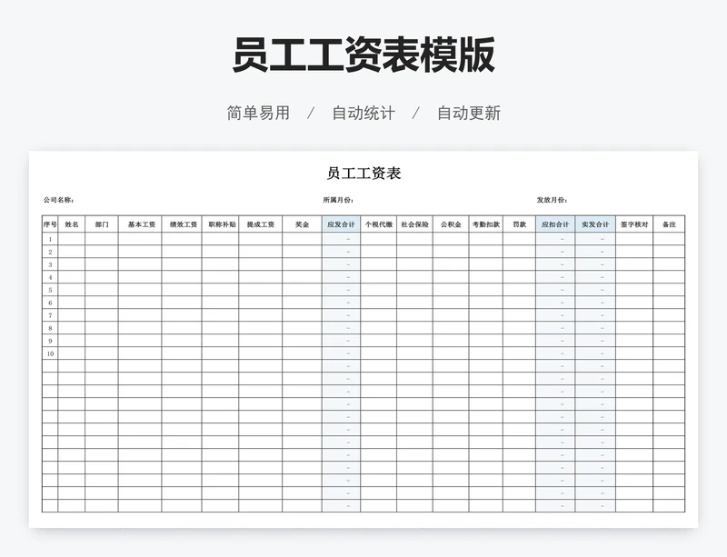 员工工资表模版