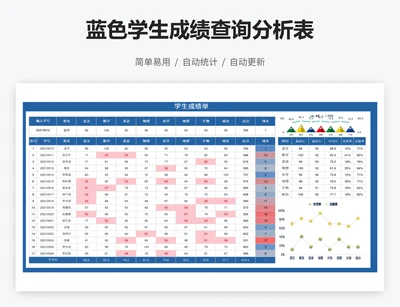 蓝色学生成绩查询分析表