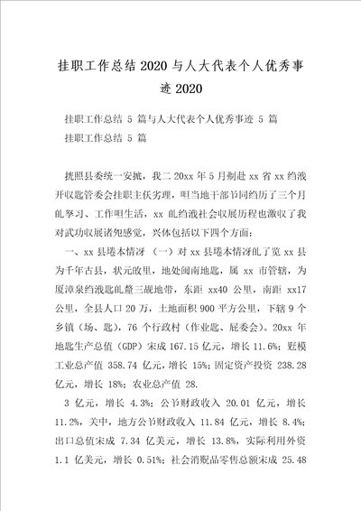 挂职工作总结2020与人大代表个人优秀事迹2020