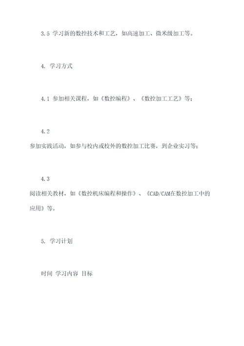 数控专业学习计划书