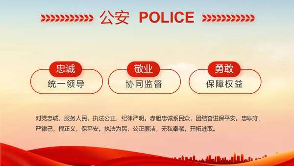 红色公安退休民警PPT动态模板