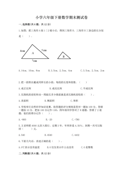 小学六年级下册数学期末测试卷精品带答案.docx