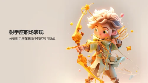 橙色3D风十二星座之射手座PPT模板