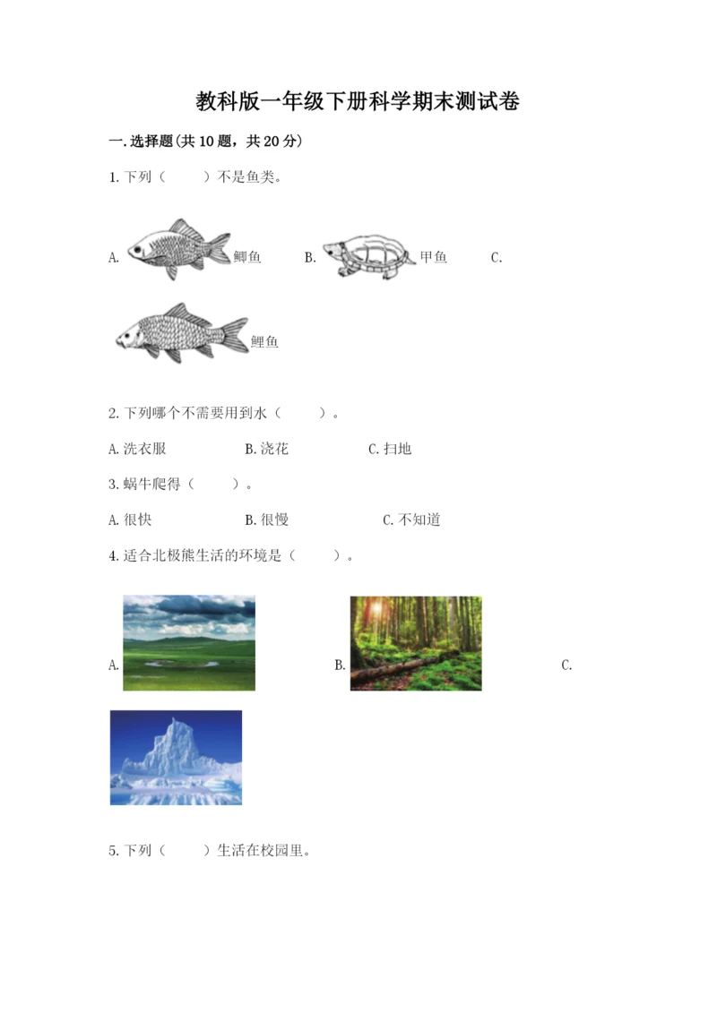 教科版一年级下册科学期末测试卷精品（名师推荐）.docx