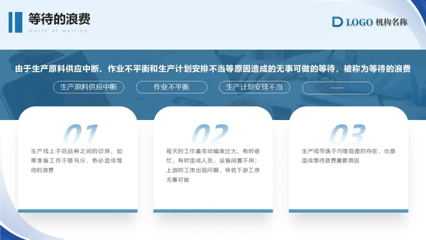 蓝色简约商务精益生产八大浪费PPT模板