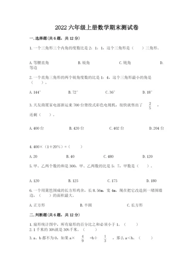 2022六年级上册数学期末测试卷（各地真题）.docx