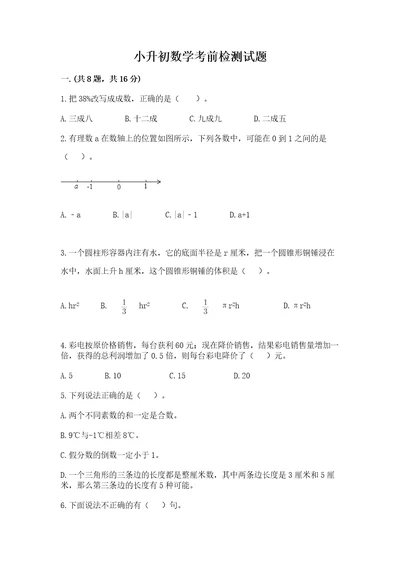 小升初数学考前检测试题精选题