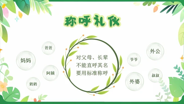 绿色卡通插画简约儿童礼仪培训PPT模板