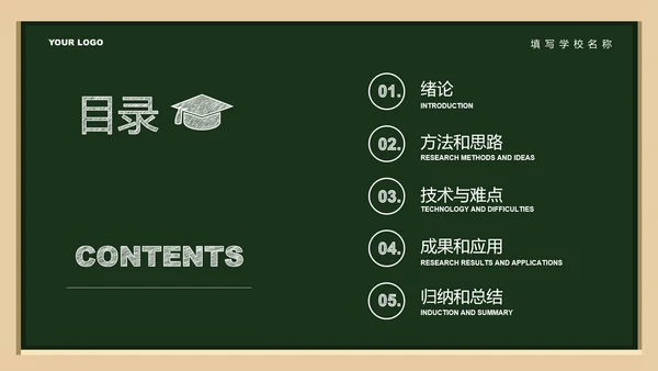 深绿色简约黑板风教育答辩PPT演示模板