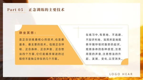 橙色简约风商务正念减压疗法培训PPT模板