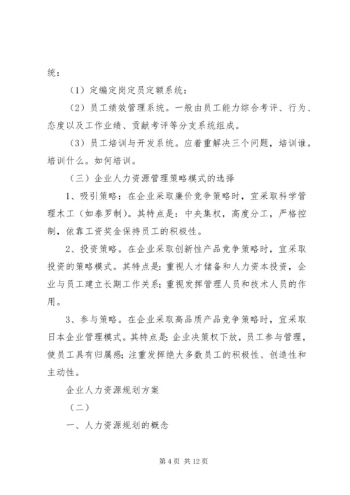 企业人力资源规划方案.docx