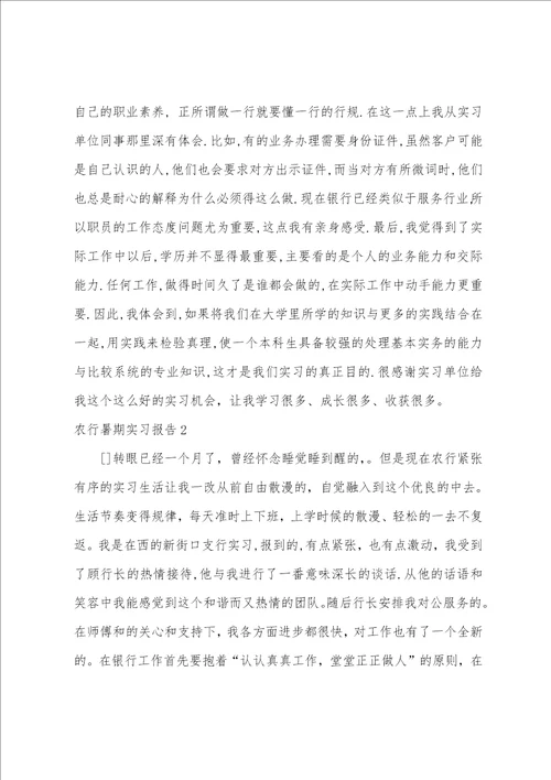 农行暑期实习报告