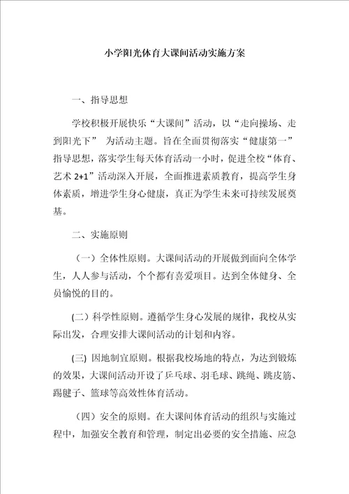 小学阳光体育大课间活动实施方案