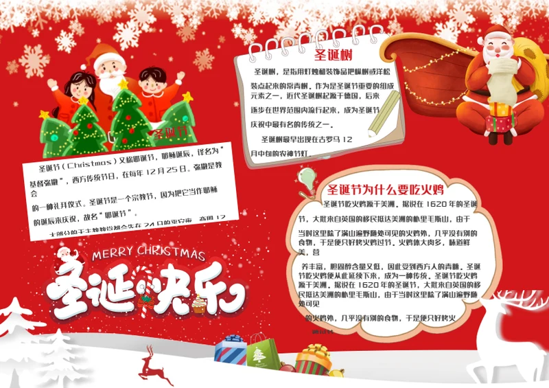 红色圣诞快乐word小报