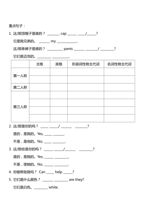 人教PEP版四年级下册期末知识点复习和练习题（学生版无答案）