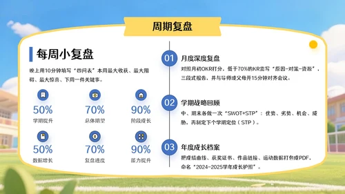 蓝黄色3D风开学季,新学年规划PPT模版