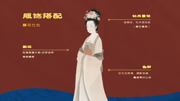 红蓝复古中国传统文化唐代簪花PPT模板