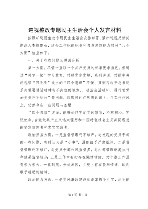 巡视整改专题民主生活会个人发言材料.docx