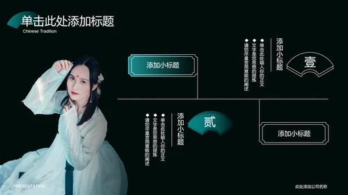 墨绿色中国风汉服主题通用PPT演示模板