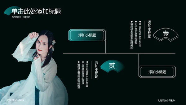 墨绿色中国风汉服主题通用PPT演示模板
