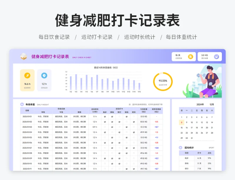 健身减肥打卡记录表