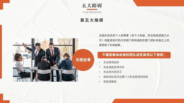 橙色实拍风团队协作五大障碍培训PPT