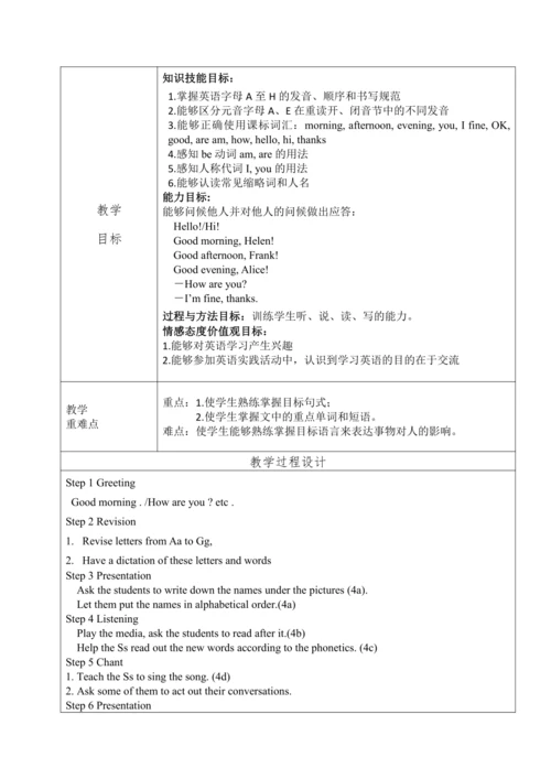 核心素养目标  Starter Unit 1 Good morning 单元整体教学设计