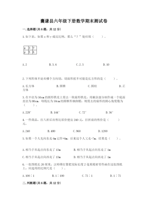 囊谦县六年级下册数学期末测试卷word版.docx