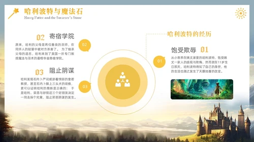 黄色插画风哈利波特魔法电影鉴赏万圣节影视培训通用PPT