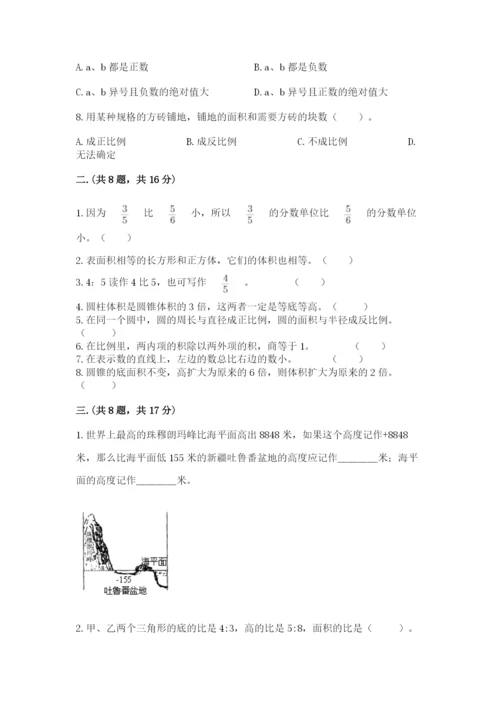 人教版数学小升初模拟试卷含完整答案（典优）.docx