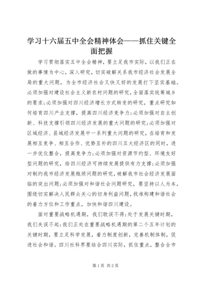 学习十六届五中全会精神体会——抓住关键全面把握 (5).docx