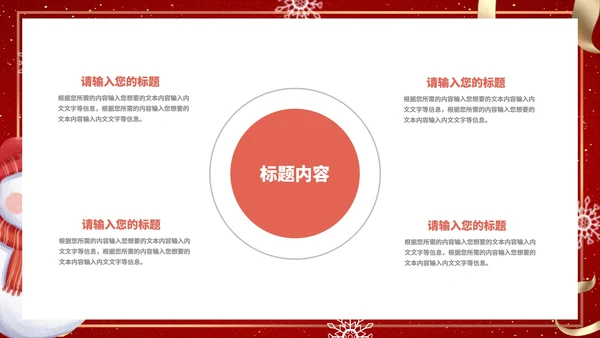 红色扁平风雪人礼物平安夜PPT模板