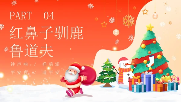 红色卡通可爱圣诞节介绍圣诞节活动平安夜活动策划PPT模板