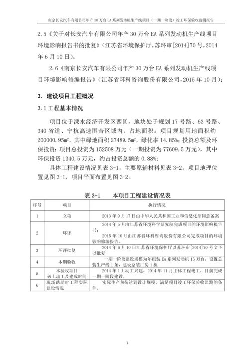 南京长安汽车有限公司年产30万台EA系列发动机生产线项目竣工环保验收监测报告.docx